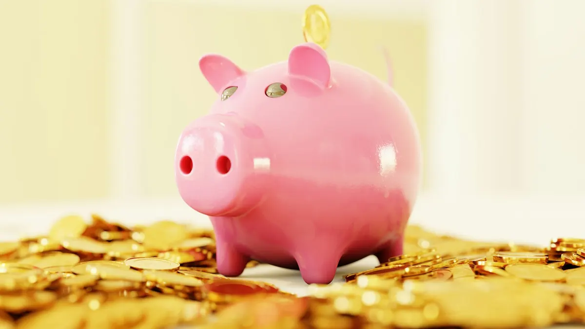 Hucha de cerdito con monedas, ayudas en la Comunidad de Madrid